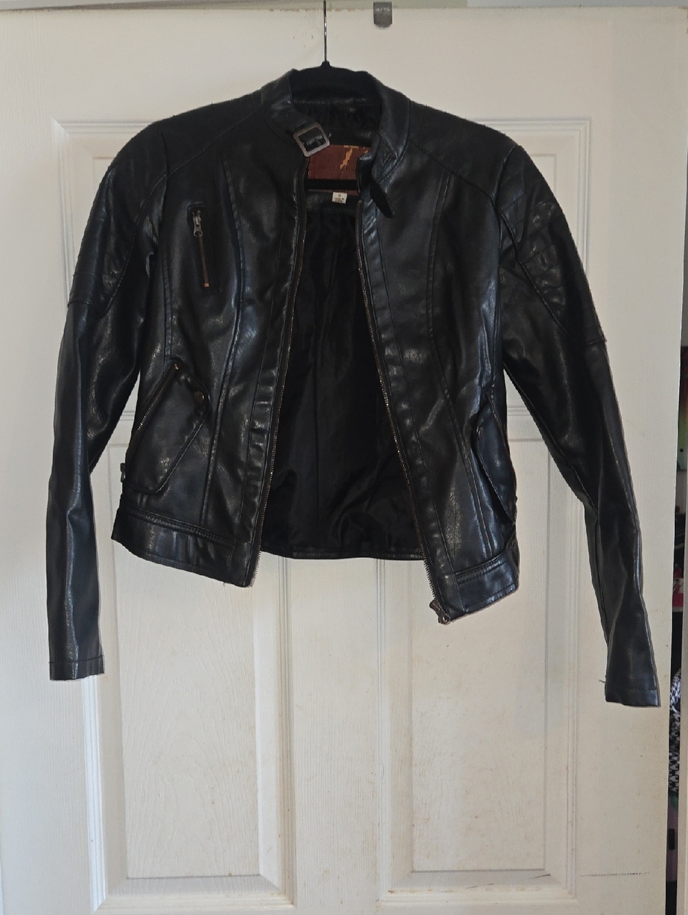 Miss London Black Jacket with Brown Leather Patch